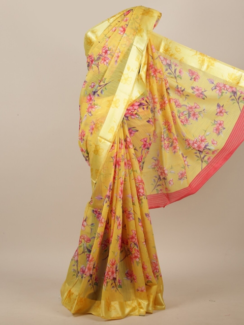 

Pothys Yellow & Pink Floral Zari Saree