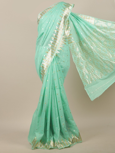

Pothys Green & Silver-Toned Woven Design Zari Jute Cotton Saree