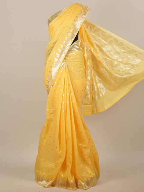 

Pothys Yellow & Silver-Toned Woven Design Zari Jute Cotton Saree