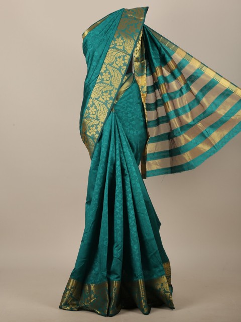 

Pothys Green & Gold-Toned Woven Design Zari Jute Cotton Saree