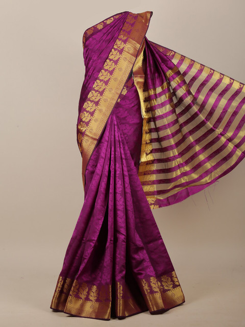 

Pothys Purple & Gold-Toned Woven Design Zari Jute Cotton Saree