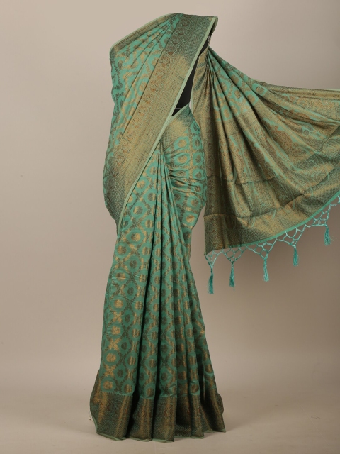 

Pothys Green & Gold-Toned Woven Design Zari Jute Cotton Saree