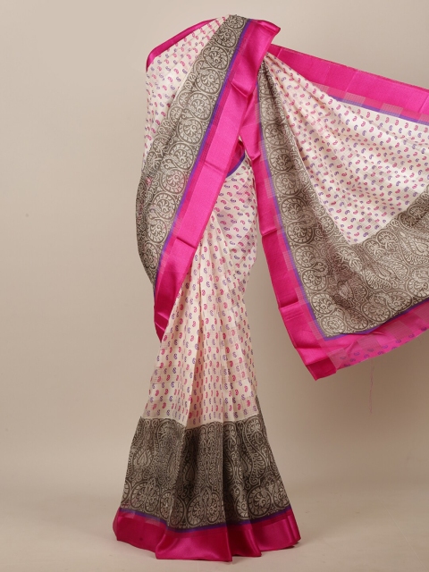 

Pothys Cream-Coloured & Brown Floral Saree