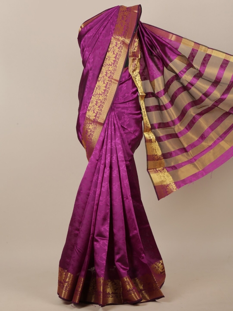 

Pothys Purple & Gold-Toned Woven Design Zari Jute Cotton Saree