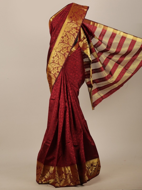 

Pothys Maroon & Gold-Toned Woven Design Zari Jute Cotton Saree