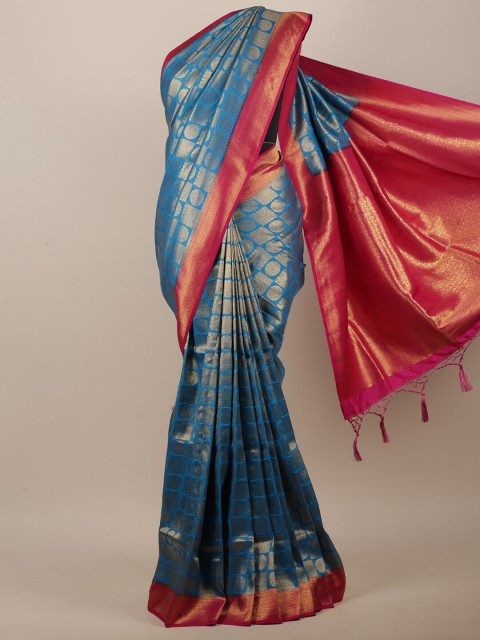 

Pothys Blue & Magenta Zari Jute Cotton Saree