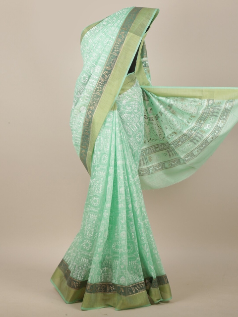 

Pothys Green & White Ethnic Motifs Zari Saree