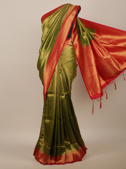 

Pothys Green & Red Zari Jute Cotton Saree