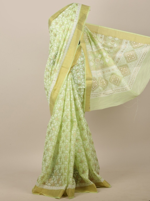 

Pothys Green & Gold-Toned Paisley Zari Saree