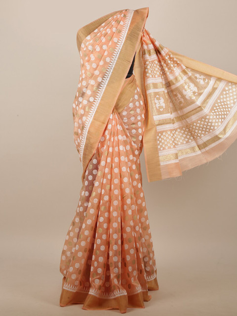 

Pothys Peach-Coloured & Gold-Toned Zari Saree