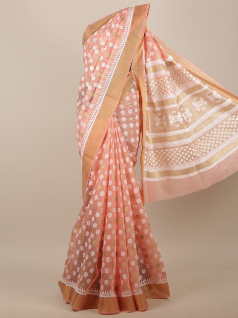 

Pothys Pink & Gold-Toned Chanderi Cotton Zari Saree