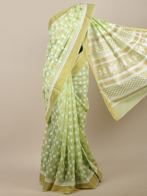 

Pothys Green & Gold-Toned Zari Saree