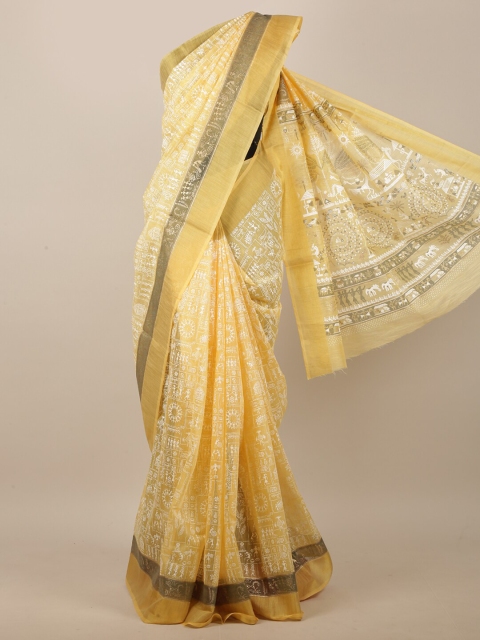 

Pothys Yellow & White Ethnic Motifs Zari Saree