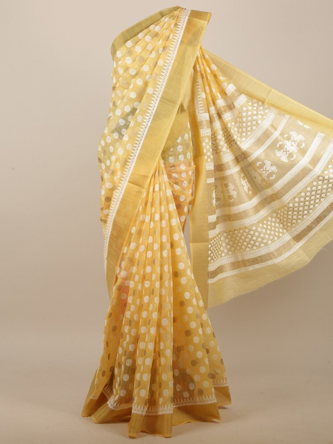 

Pothys Yellow & White Chanderi Cotton Zari Saree