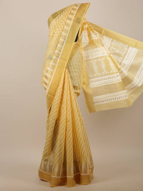 

Pothys Yellow & White Ethnic Motifs Zari Saree
