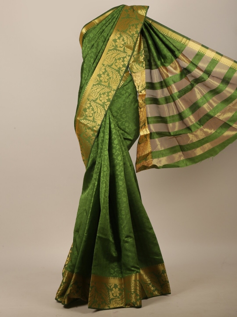 

Pothys Green & Gold-Toned Floral Zari Jute Cotton Saree
