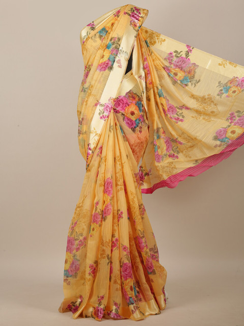 

Pothys Yellow & Magenta Floral Zari Saree