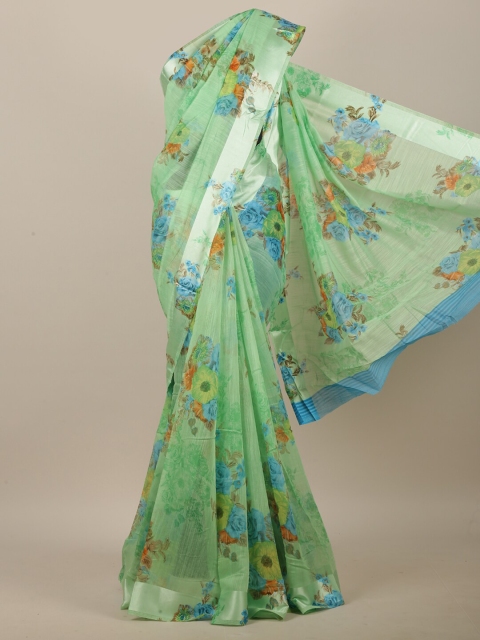 

Pothys Green & Blue Floral Zari Jute Cotton Saree