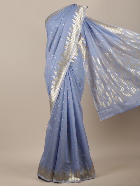 

Pothys Blue & Rose Gold Zari Jute Cotton Saree