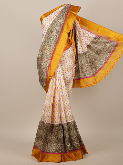 

Pothys Cream-Coloured & Magenta Paisley Saree