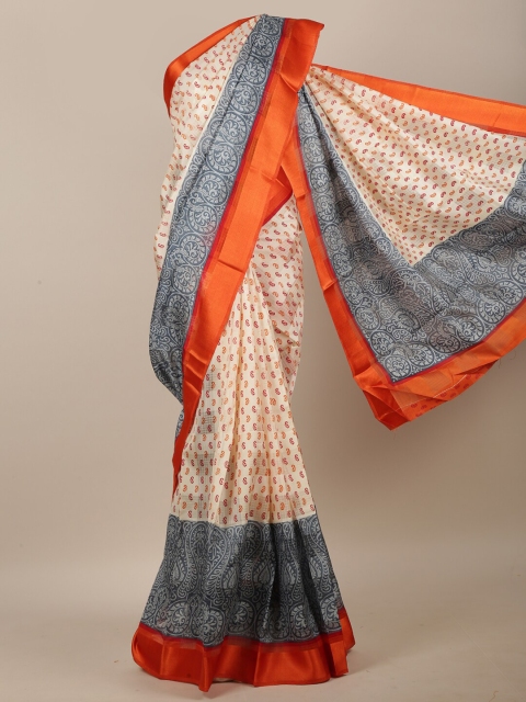 

Pothys Cream-Coloured & Grey Paisley Saree