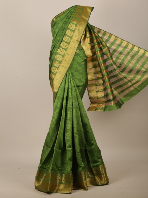 

Pothys Green & Gold-Toned Floral Zari Jute Cotton Saree