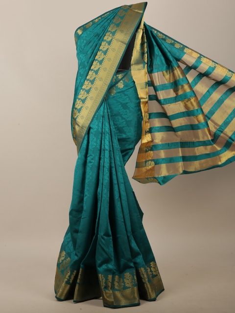 

Pothys Green & Gold-Toned Paisley Zari Jute Cotton Saree