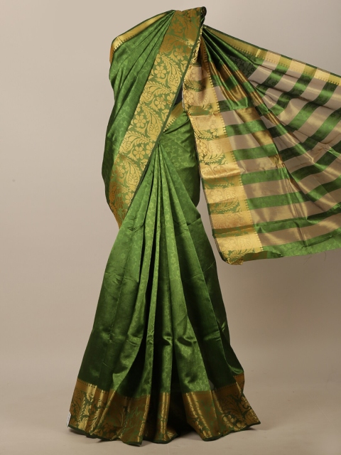 

Pothys Green & Gold-Toned Floral Zari Jute Cotton Saree