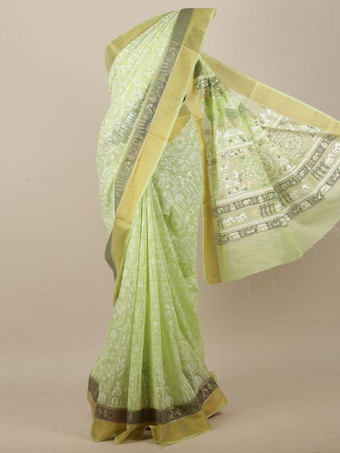 

Pothys Green & White Ethnic Motifs Saree