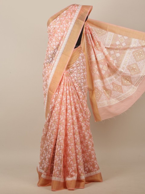 

Pothys Pink & White Paisley Zari Saree