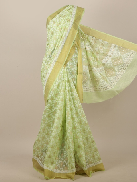 

Pothys Green & White Paisley Zari Saree