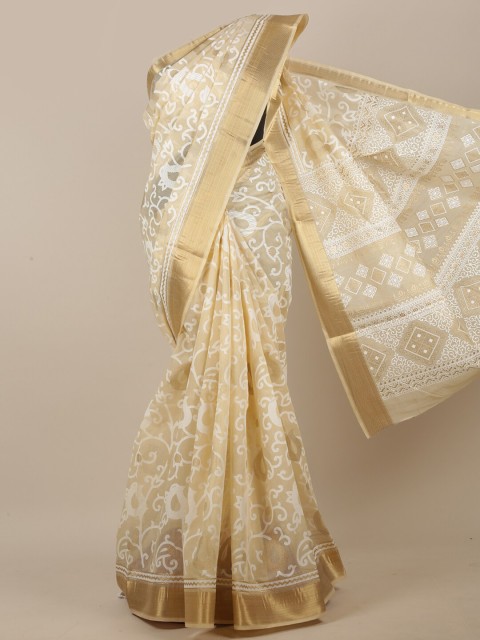 

Pothys Cream-Coloured & White Ethnic Motifs Zari Saree