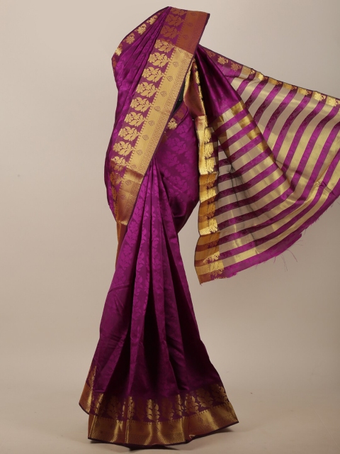 

Pothys Purple & Gold-Toned Floral Zari Jute Cotton Saree