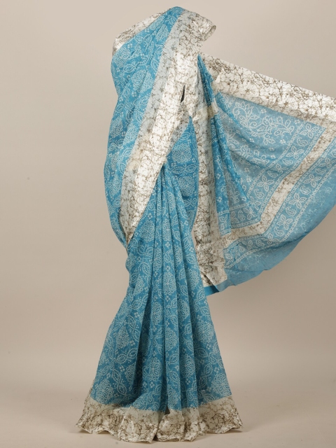 

Pothys Blue & Cream-Coloured Floral Saree