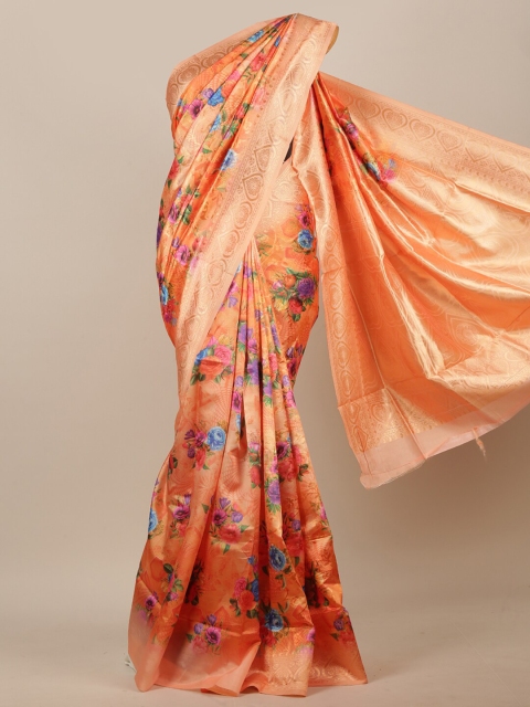 

Pothys Orange & Blue Floral Zari Jute Cotton Saree