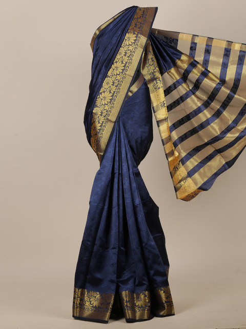 

Pothys Blue & Gold-Toned Floral Jute Cotton Saree