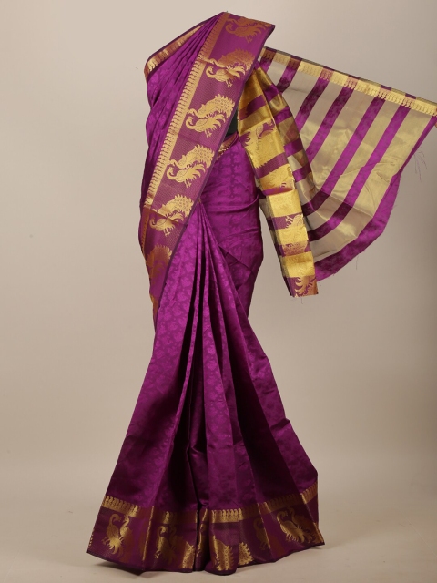 

Pothys Purple & Gold-Toned Ethnic Motifs Zari Jute Cotton Saree