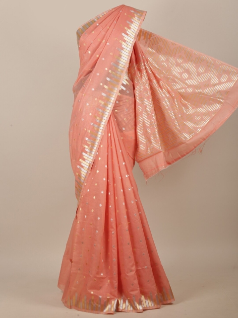 

Pothys Peach-Coloured & Silver-Toned Jute Cotton Saree