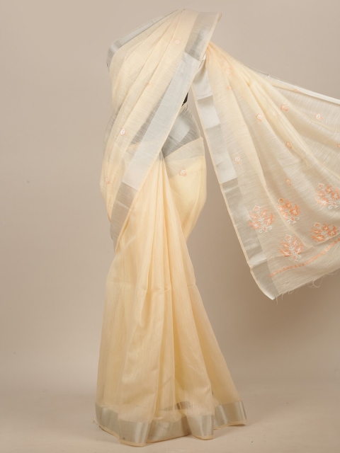 

Pothys Beige & Silver-Toned Floral Saree