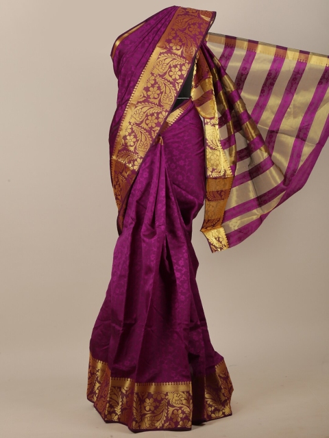 

Pothys Purple & Gold-Toned Floral Zari Jute Cotton Saree