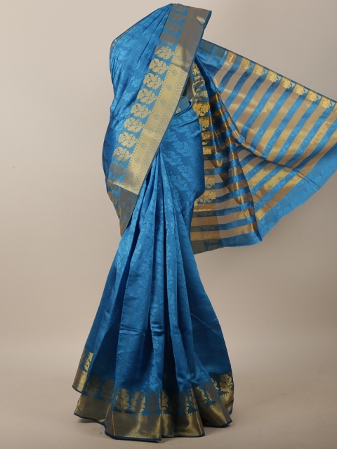 

Pothys Blue & Gold-Toned Floral Jute Cotton Saree