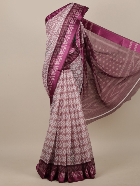 

Pothys Cream-Coloured & Purple Chanderi Cotton Saree