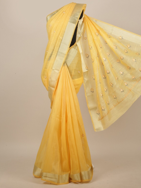 

Pothys Yellow & Gold-Toned Floral Saree