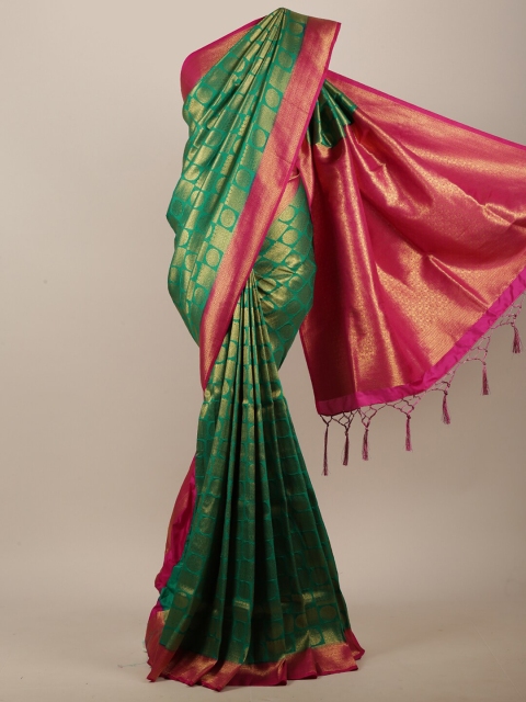 

Pothys Green & Gold-Toned Ethnic Motifs Jute Cotton Saree