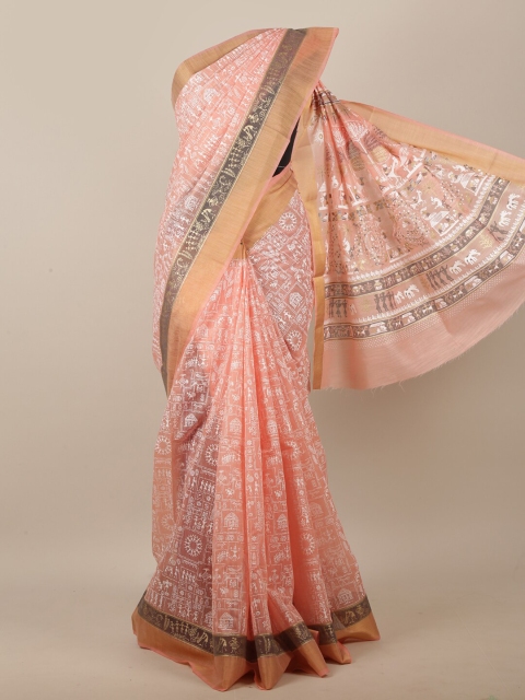 

Pothys Pink & Grey Ethnic Motifs Zari Saree