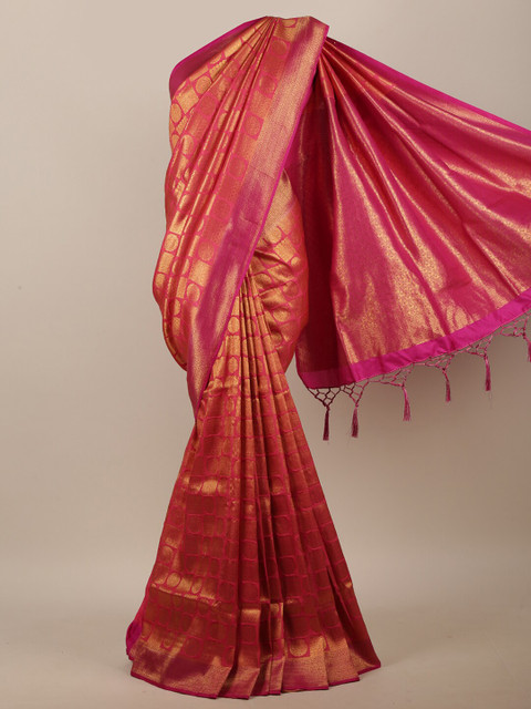 

Pothys Pink & Gold-Toned Ethnic Motifs Jute Cotton Saree