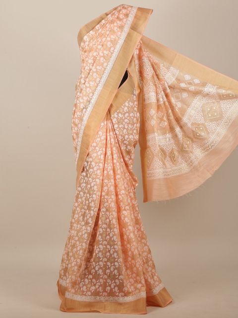

Pothys Peach-Coloured & White Paisley Zari Saree