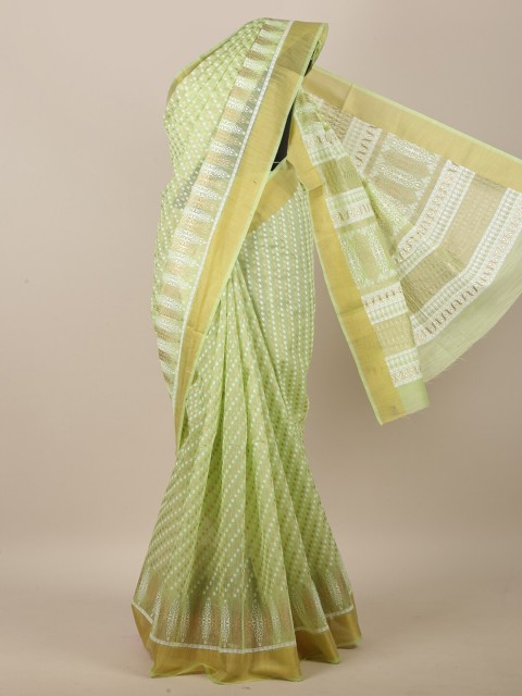 

Pothys Green & White Ethnic Motifs Zari Saree