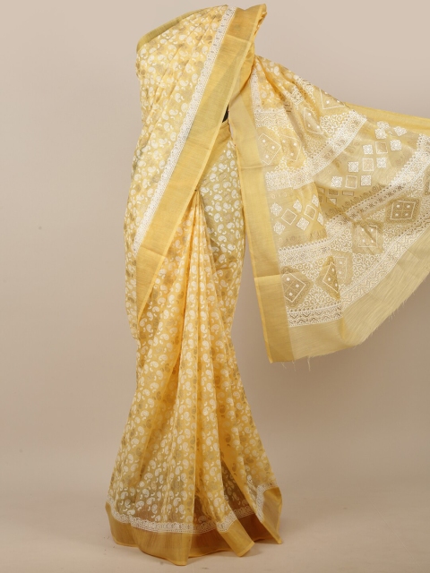 

Pothys Yellow & White Paisley Zari Saree