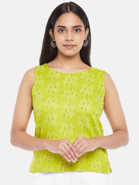 

AKKRITI BY PANTALOONS Lime Green & White Printed Top